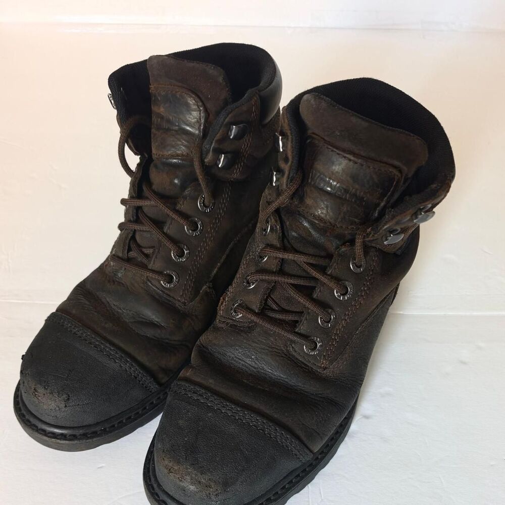 Wolverine Brown Leather Steel Toe Work Boots Size 7EW